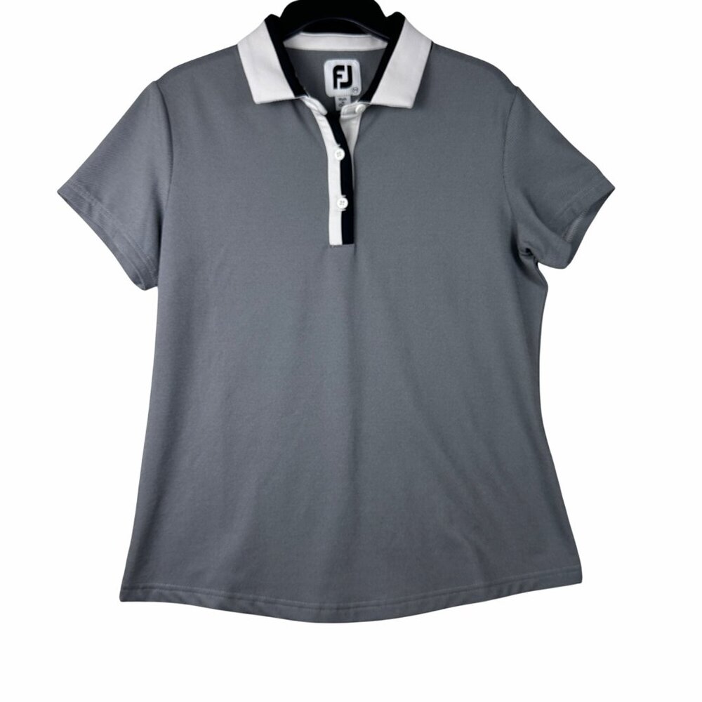 FootJoy Womens XS D.Gray Short Sleeve Polo Shirt Contrast Collar Casual Golf Top